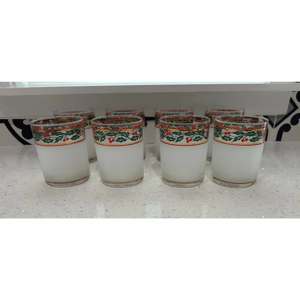 Vintage Set of 8 Culver 14-oz DOF Glasses Silk Screened & Gold Trim